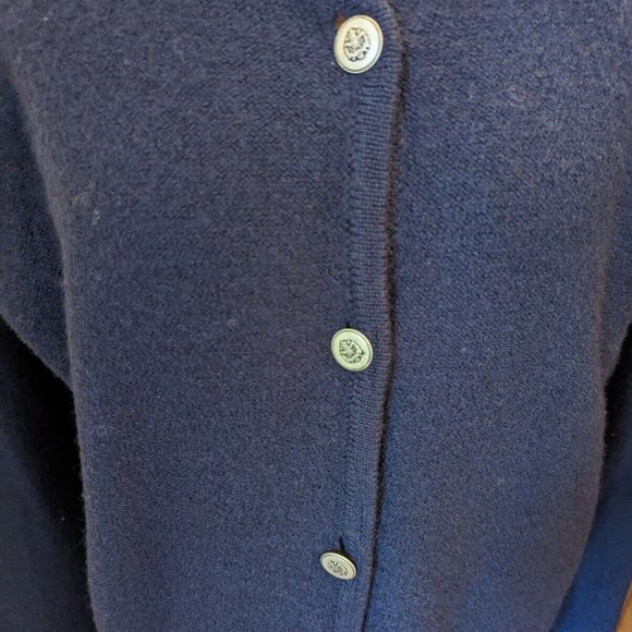 Vintage Karen Scott Size L Cardigan Sweater Duster Pockets Blue Pure Wool Preppy - Picture 7 of 7